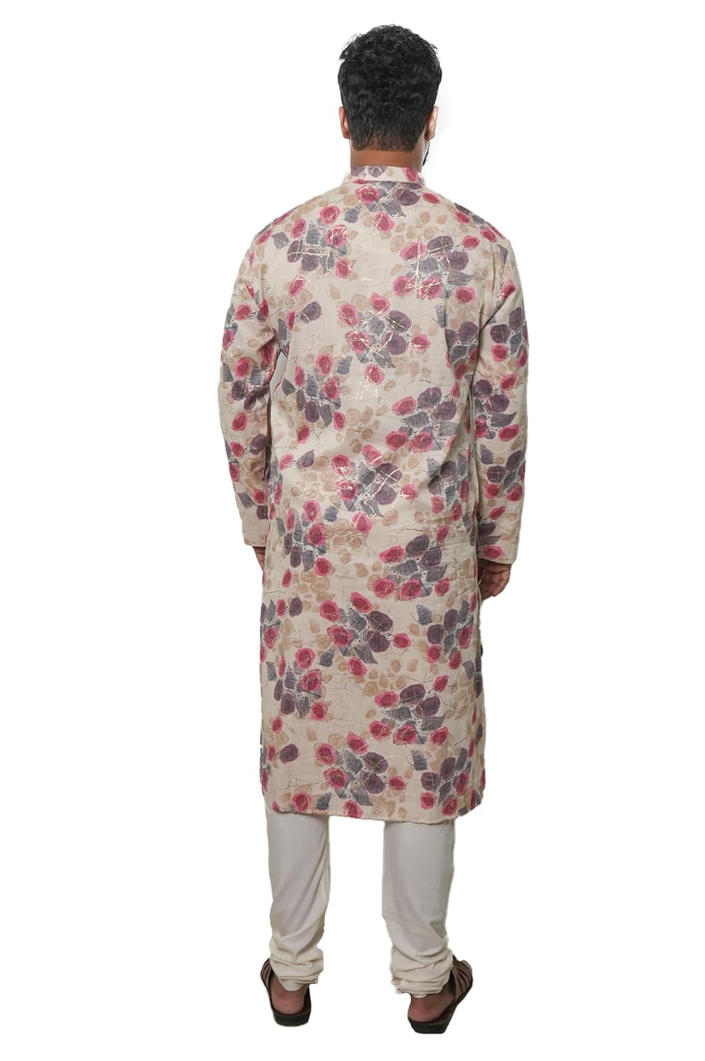 Fabriq by FFACE Men's Floral Print Kurta, Length, Pink and Grey