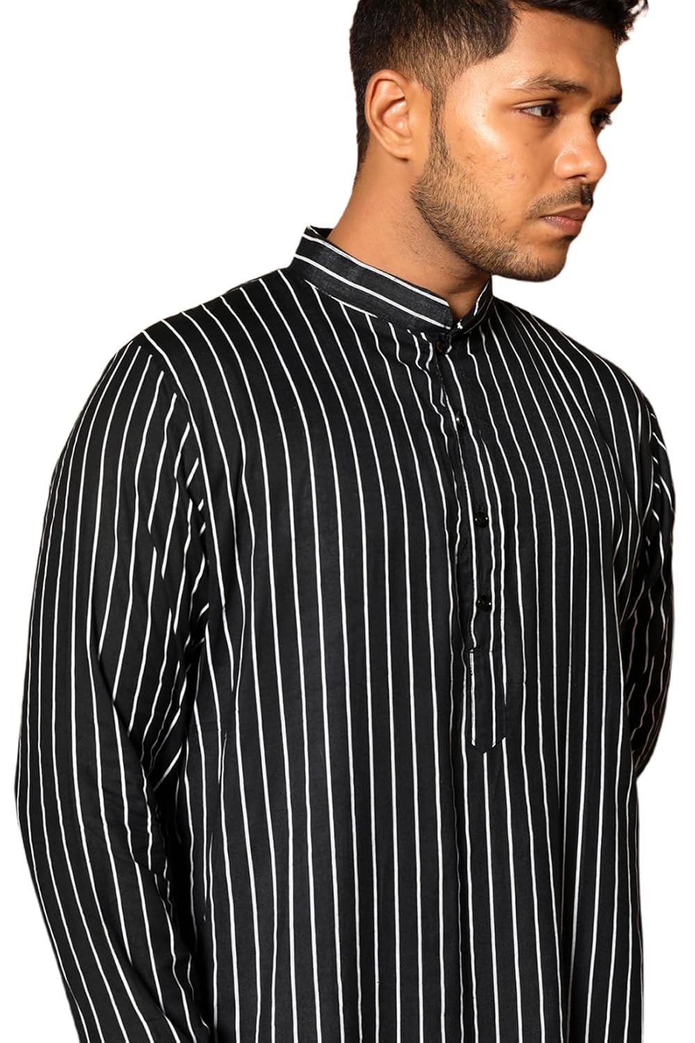 Fabriq by FFACE Striped Kurta, Black and White, Cotton, Full-Length