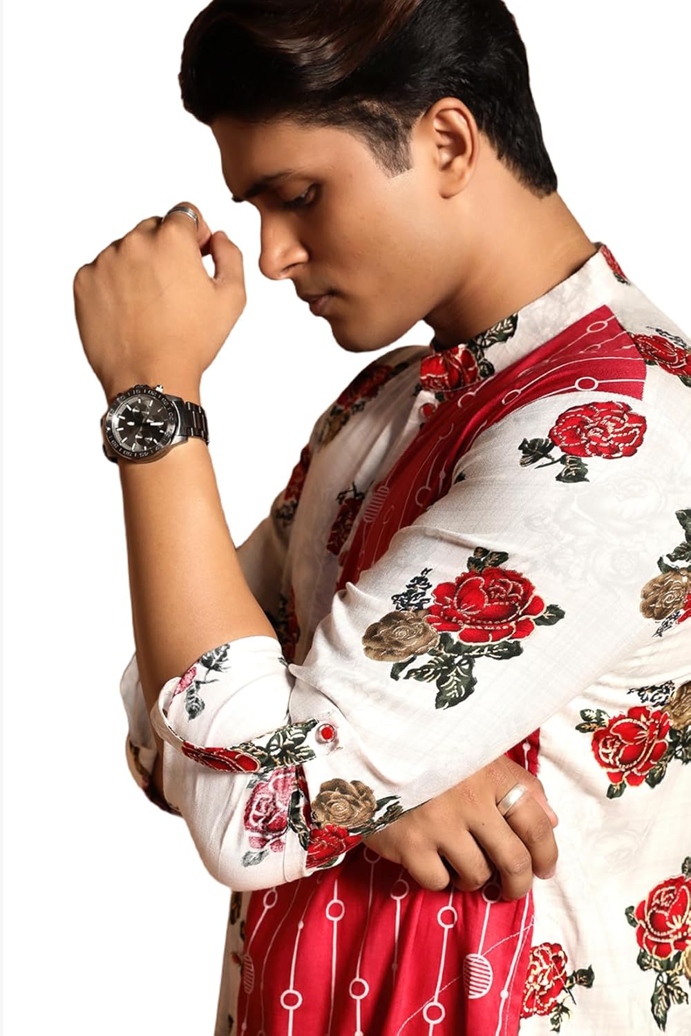 Fabriq by FFACE Floral Print Kurta, Red and White, 100% Cotton,