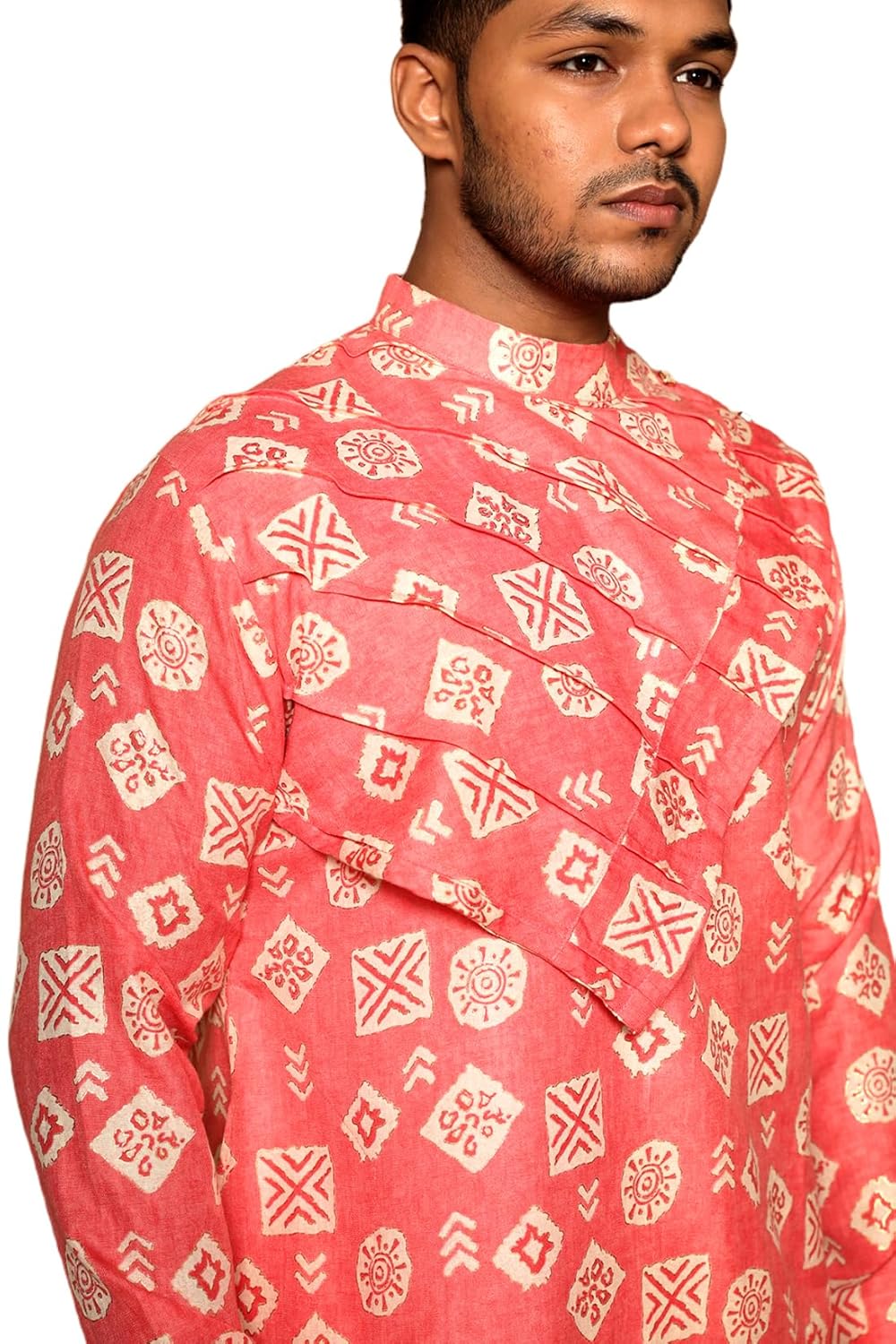 Fabriq by FFACE Traditional Indian Style Printed Kurta Robe, Red
