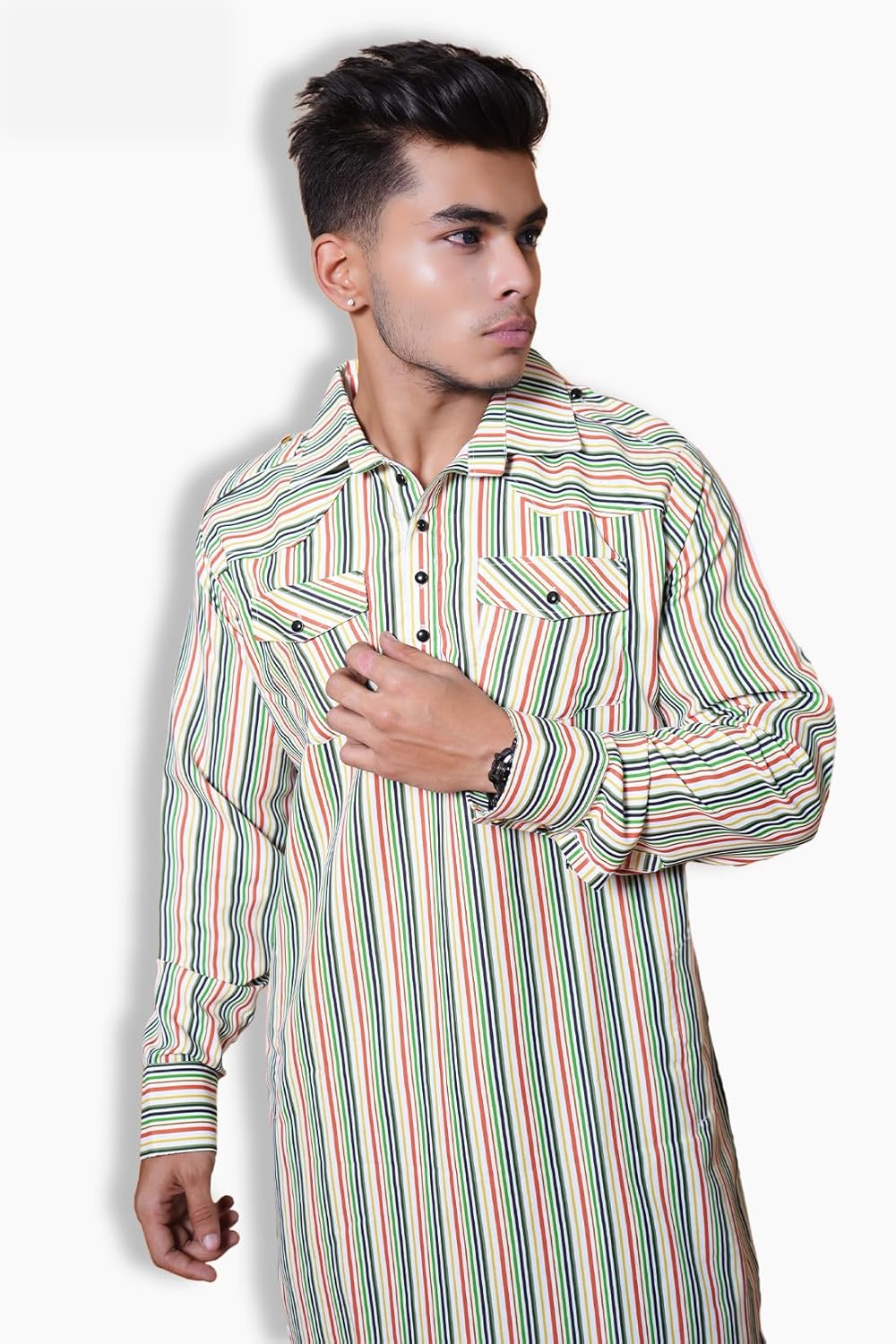 Fabriq by FFACE Striped Cotton Kurta, Multi-Color, Pathani