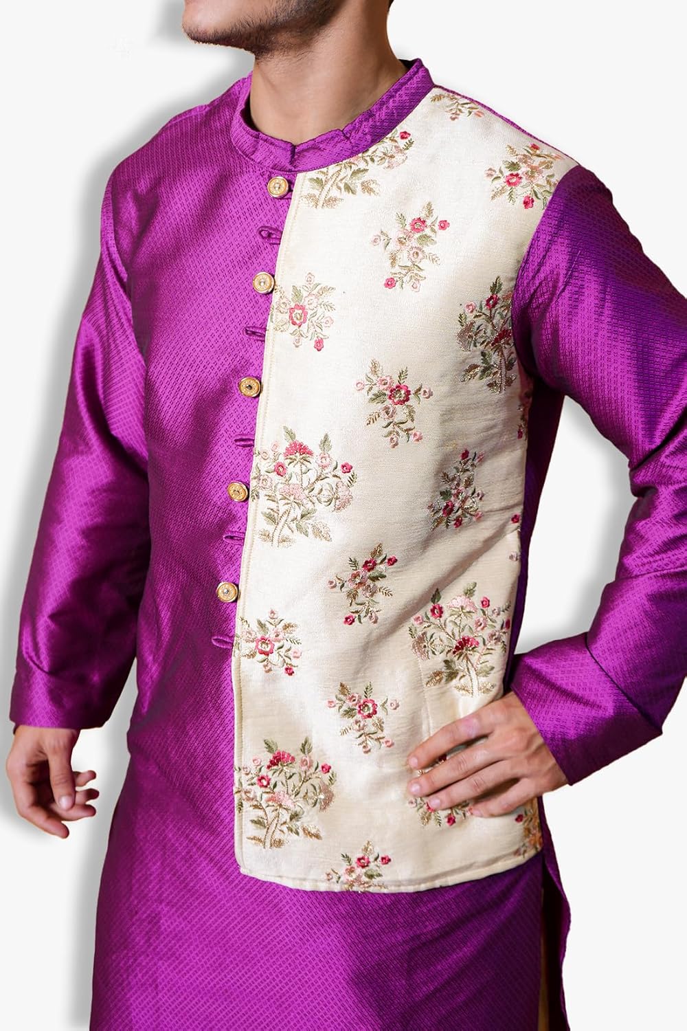 Fabriq by FFACE Traditional Indian Purple Silk Kurta with Floral Embroidery