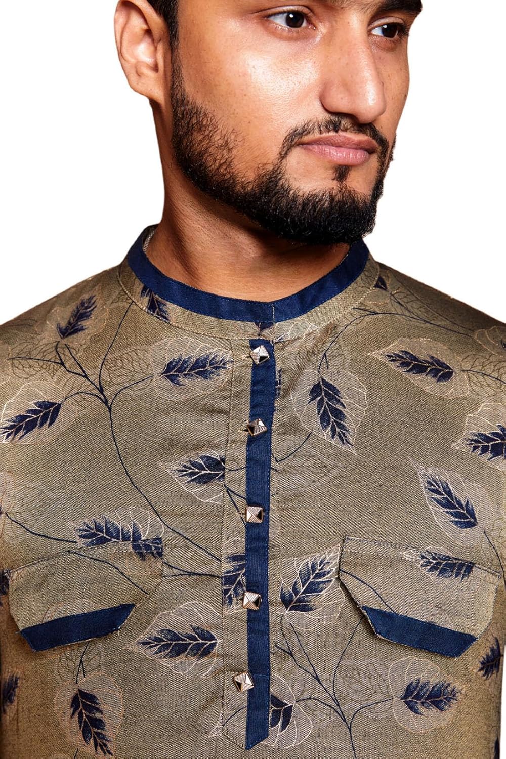 Fabriq by FFACE Men's Kurta with Feather Motif, Beige, 100% Cotton