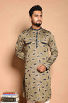 Fabriq by FFACE Men's Kurta with Feather Motif, Beige, 100% Cotton