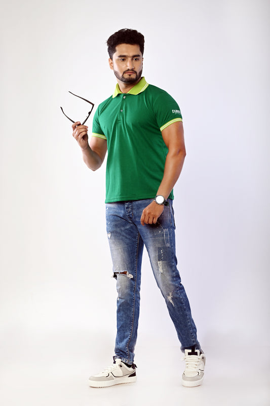 Men's Green Cotton Polo Shirt – Classic Short Sleeve Collared tee for Casual & Formal wear, Breathable Soft Fabric, Slim/Regular fit, Timeless Style for Work, Golf, Travel