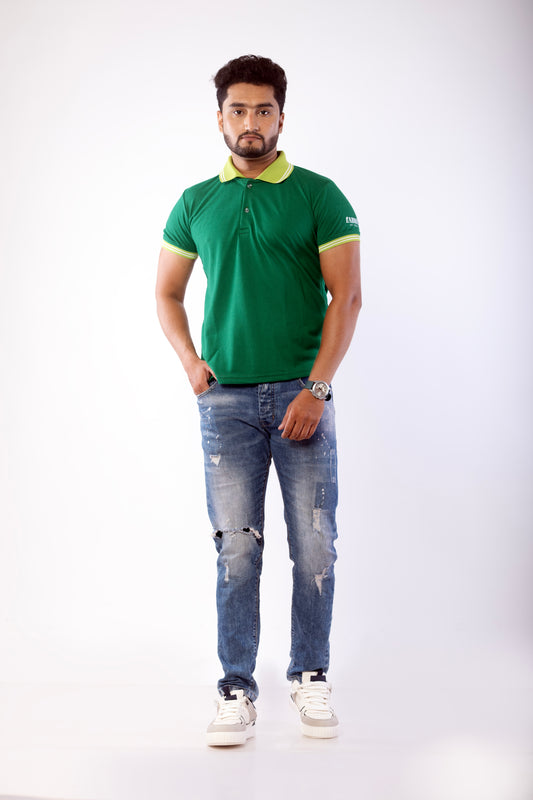 Men's Green Cotton Polo Shirt – Classic Short Sleeve Collared tee for Casual & Formal wear, Breathable Soft Fabric, Slim/Regular fit, Timeless Style for Work, Golf, Travel