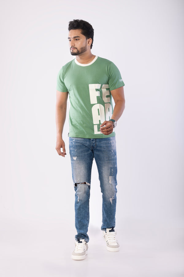 Men's Green Round Neck T-Shirt | Cotton Fabric | Casual and Party Wear