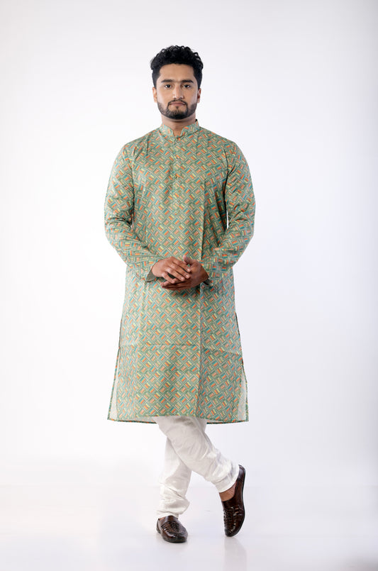 Men's Green Multicolor Printed Kurta | Soft Fabric, Double Stitched, Stylish Ethnic Wear for Festivals & Parties