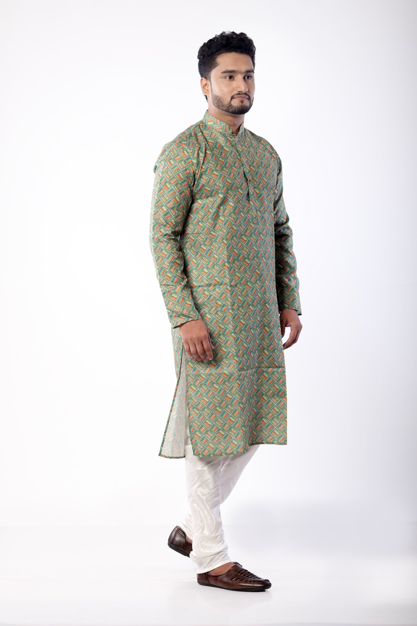 Men's Green Multicolor Printed Kurta | Soft Fabric, Double Stitched, Stylish Ethnic Wear for Festivals & Parties