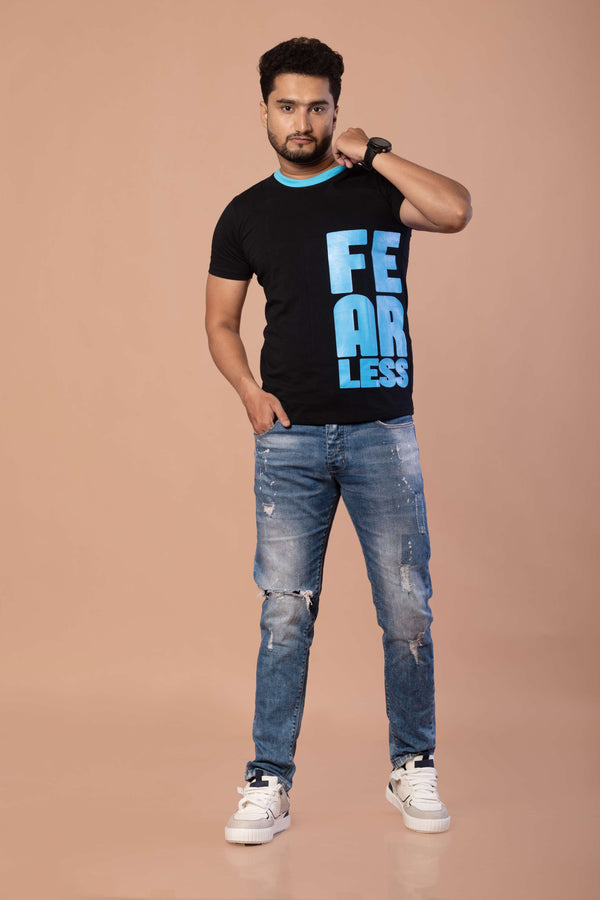 Men's Black Round Neck T-Shirt | Cotton Fabric | Casual and Party Wear