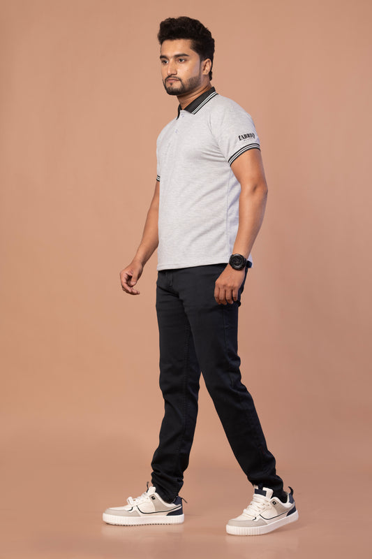 Men's Grey Cotton Polo Shirt – Classic Short Sleeve Collared tee for Casual & Formal wear, Breathable Soft Fabric, Slim/Regular fit, Timeless Style for Work, Golf, Travel