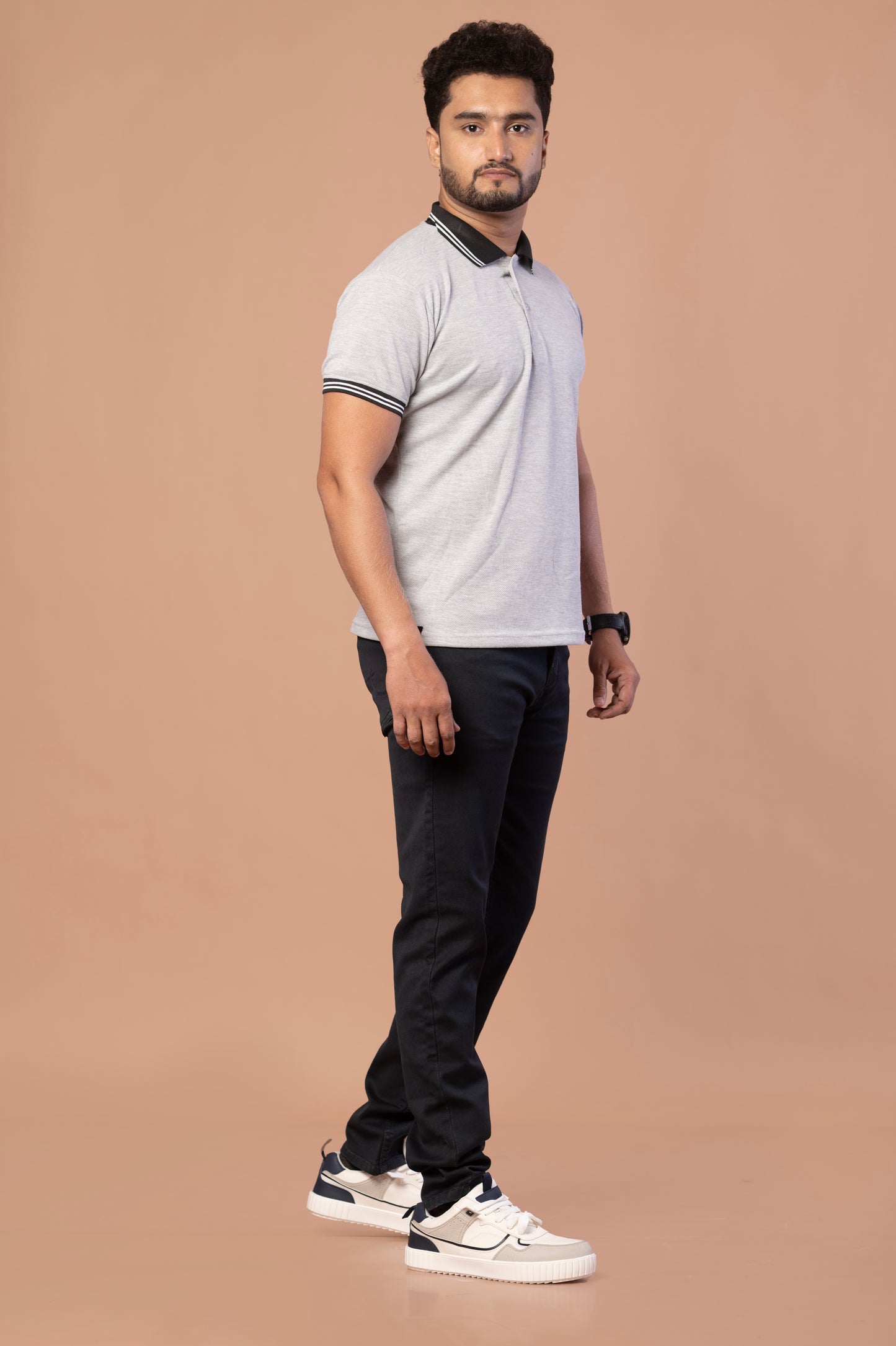 Men's Grey Cotton Polo Shirt – Classic Short Sleeve Collared tee for Casual & Formal wear, Breathable Soft Fabric, Slim/Regular fit, Timeless Style for Work, Golf, Travel