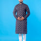 Men’s Black Designer Kurta – Floral Leaf Print Ethnic Wear, Soft Cotton Blend Fabric, Double-Stitched for Durability, Wooden Button Detailing, Perfect for Weddings, Festivals &amp; Traditional Occasions
