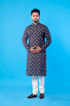Men’s Black Designer Kurta – Floral Leaf Print Ethnic Wear, Soft Cotton Blend Fabric, Double-Stitched for Durability, Wooden Button Detailing, Perfect for Weddings, Festivals &amp; Traditional Occasions
