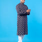 Men’s Black Designer Kurta – Floral Leaf Print Ethnic Wear, Soft Cotton Blend Fabric, Double-Stitched for Durability, Wooden Button Detailing, Perfect for Weddings, Festivals &amp; Traditional Occasions