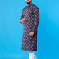 Men’s Black Designer Kurta – Floral Leaf Print Ethnic Wear, Soft Cotton Blend Fabric, Double-Stitched for Durability, Wooden Button Detailing, Perfect for Weddings, Festivals &amp; Traditional Occasions