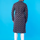 Men’s Black Designer Kurta – Floral Leaf Print Ethnic Wear, Soft Cotton Blend Fabric, Double-Stitched for Durability, Wooden Button Detailing, Perfect for Weddings, Festivals &amp; Traditional Occasions