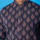 Men’s Black Designer Kurta – Floral Leaf Print Ethnic Wear, Soft Cotton Blend Fabric, Double-Stitched for Durability, Wooden Button Detailing, Perfect for Weddings, Festivals &amp; Traditional Occasions