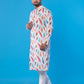 Men’s White Leaf Print Kurta – Multicolor Design, Soft Fabric, Double-Stitched for Durability, Festive & Casual Wear