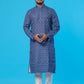 Fabriq by FFace Men's White Dot Blue Cotton Blend Long Kurta – Designer Ethnic Wear with Wooden Buttons, Double Stitched, Perfect for Festivals, Weddings, Parties & Casual Wear