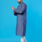 Fabriq by FFace Men's White Dot Blue Cotton Blend Long Kurta – Designer Ethnic Wear with Wooden Buttons, Double Stitched, Perfect for Festivals, Weddings, Parties & Casual Wear