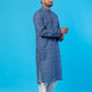 Fabriq by FFace Men's White Dot Blue Cotton Blend Long Kurta – Designer Ethnic Wear with Wooden Buttons, Double Stitched, Perfect for Festivals, Weddings, Parties & Casual Wear