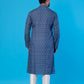 Fabriq by FFace Men's White Dot Blue Cotton Blend Long Kurta – Designer Ethnic Wear with Wooden Buttons, Double Stitched, Perfect for Festivals, Weddings, Parties & Casual Wear