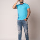 Men's Blue Cotton Round Neck T-Shirt – Classic Short Sleeve Casual Tee, Soft Breathable Fabric, Slim Fit & Regular Fit, Perfect, Gym, Travel, Sports & Layering