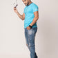 Men's Blue Cotton Round Neck T-Shirt – Classic Short Sleeve Casual Tee, Soft Breathable Fabric, Slim Fit & Regular Fit, Perfect, Gym, Travel, Sports & Layering