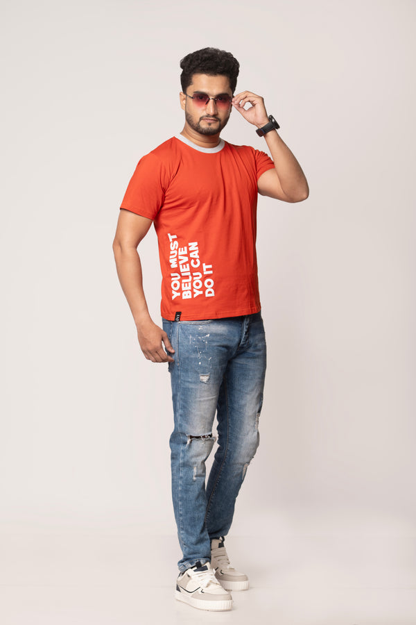 Men's Red Round Neck T-Shirt | Cotton Fabric | Casual and Party Wear