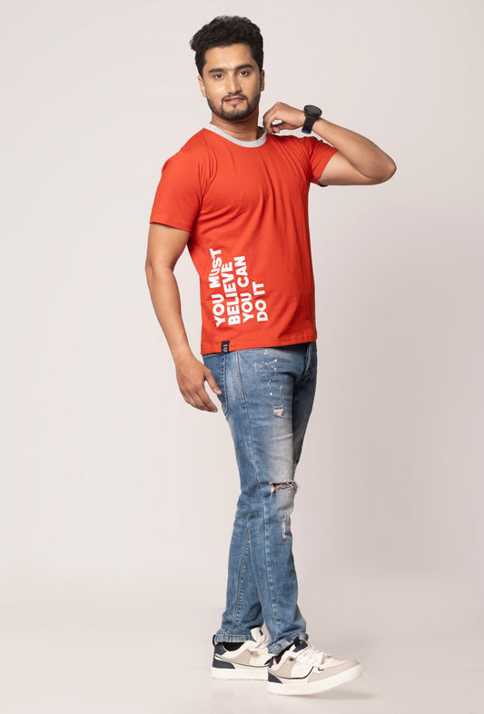 Men's Rust Cotton Round Neck T-Shirt – Soft & Breathable Fabric, Casual Fit, Gym, Travel & Outdoor, Stylish Short Sleeve Solid Color Top for Comfort & Versatile Fashion
