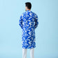Fabriq by FFACE Stylish Blue and White Printed Men's Kurta, 100% Cotton, Knee-Length