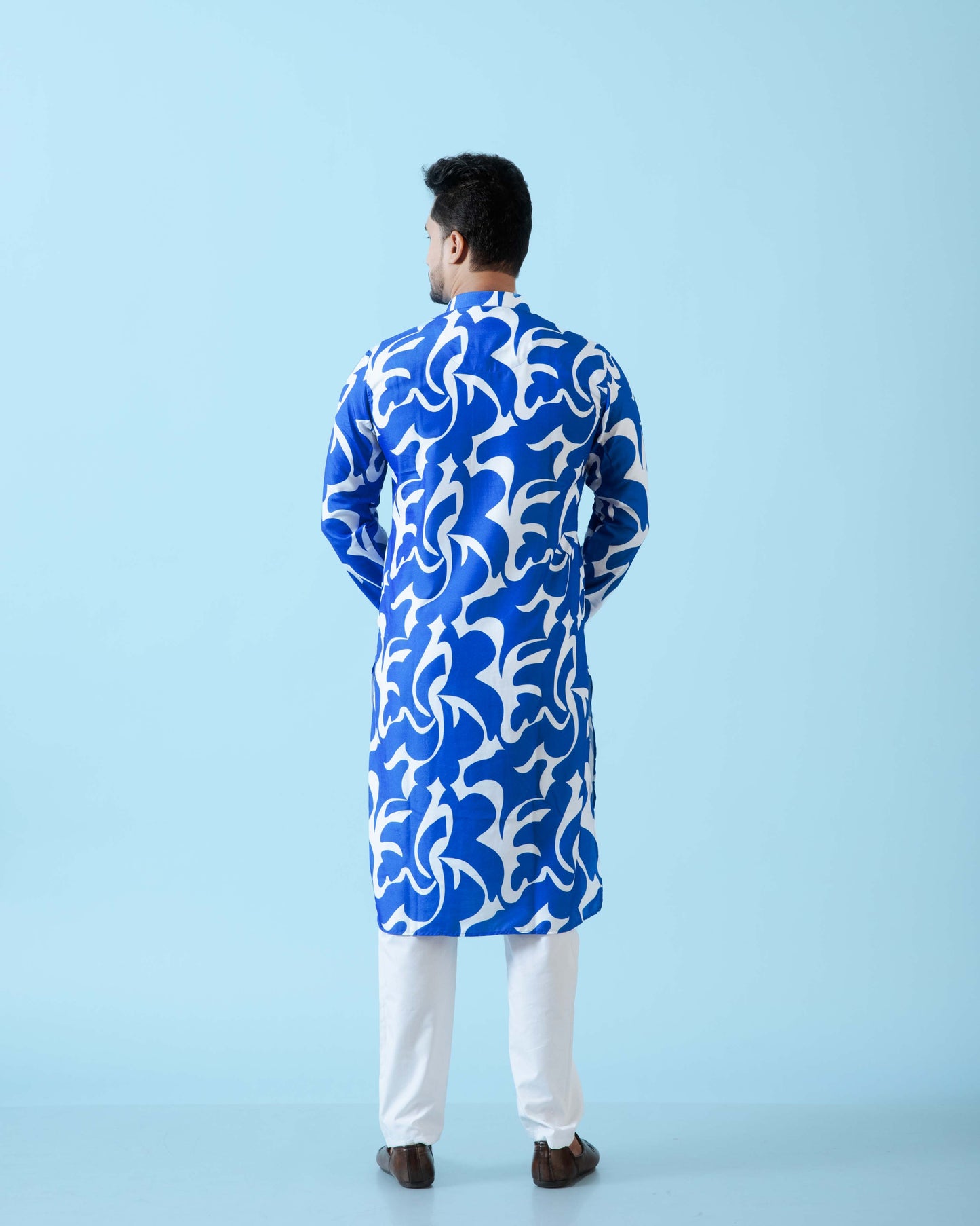 Fabriq by FFACE Stylish Blue and White Printed Men's Kurta, 100% Cotton, Knee-Length