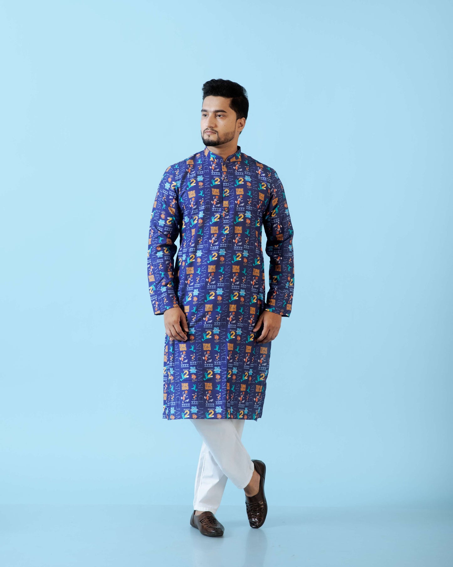 Fabriq by FFACE Men's Printed Kurta, Blue, Full Sleeves