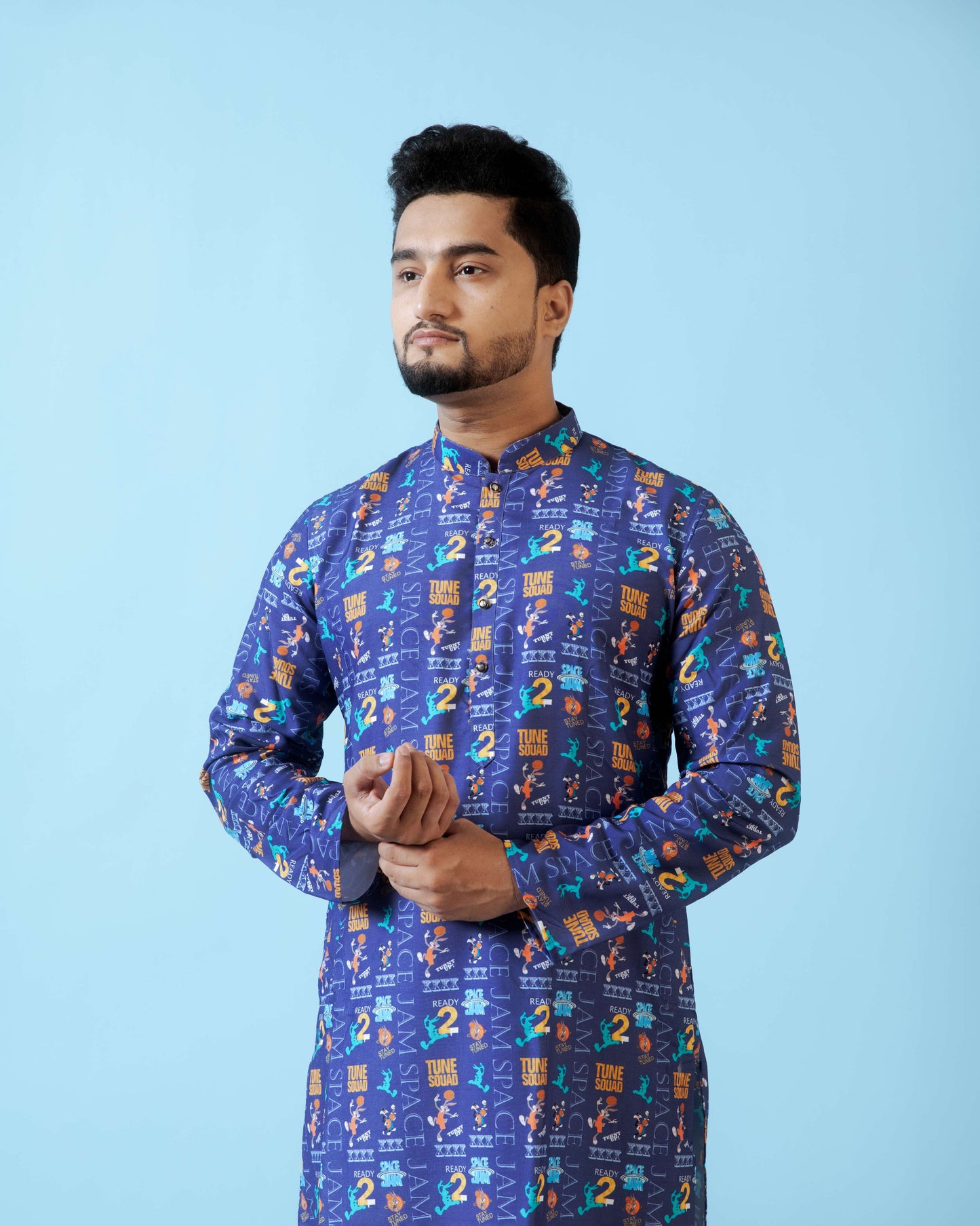 Fabriq by FFACE Men's Printed Kurta, Blue, Full Sleeves