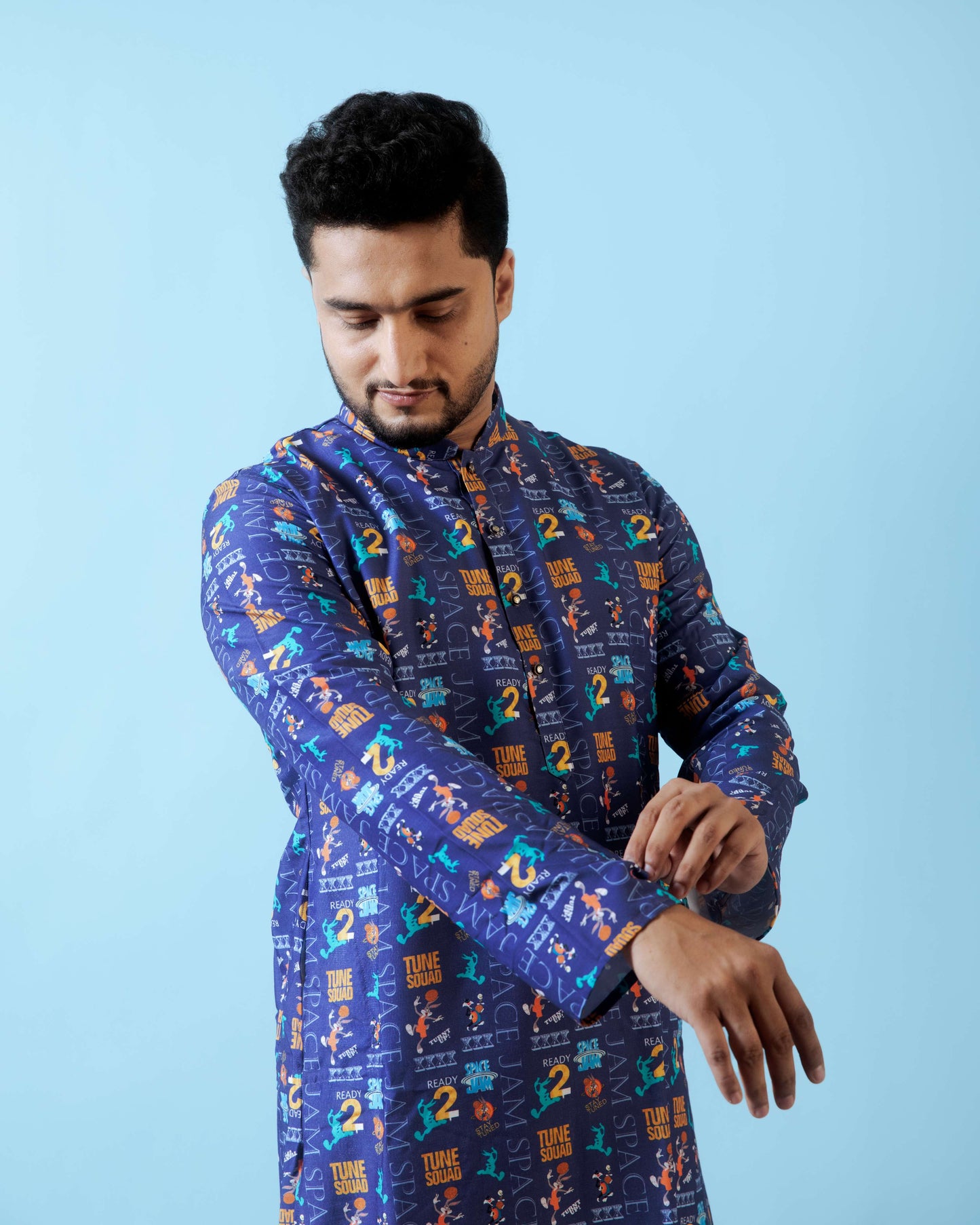 Fabriq by FFACE Men's Printed Kurta, Blue, Full Sleeves