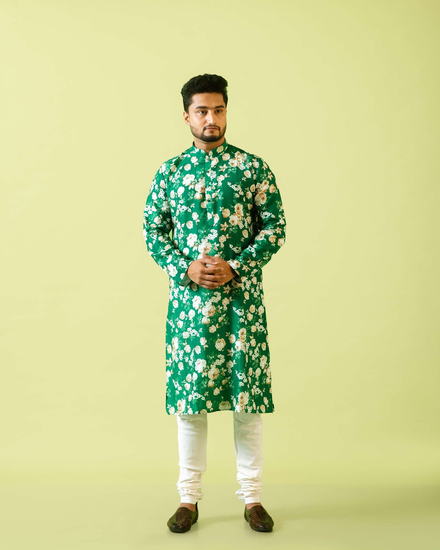 Fabriq by FFACE Floral Print Kurta for Men, Green