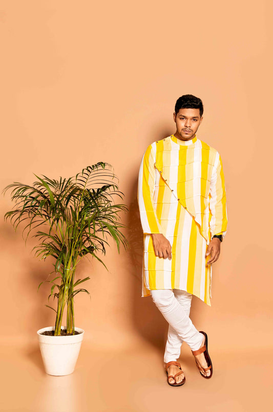 Fabriq by FFACE Stripped Yellow and White Kurta, Cotton