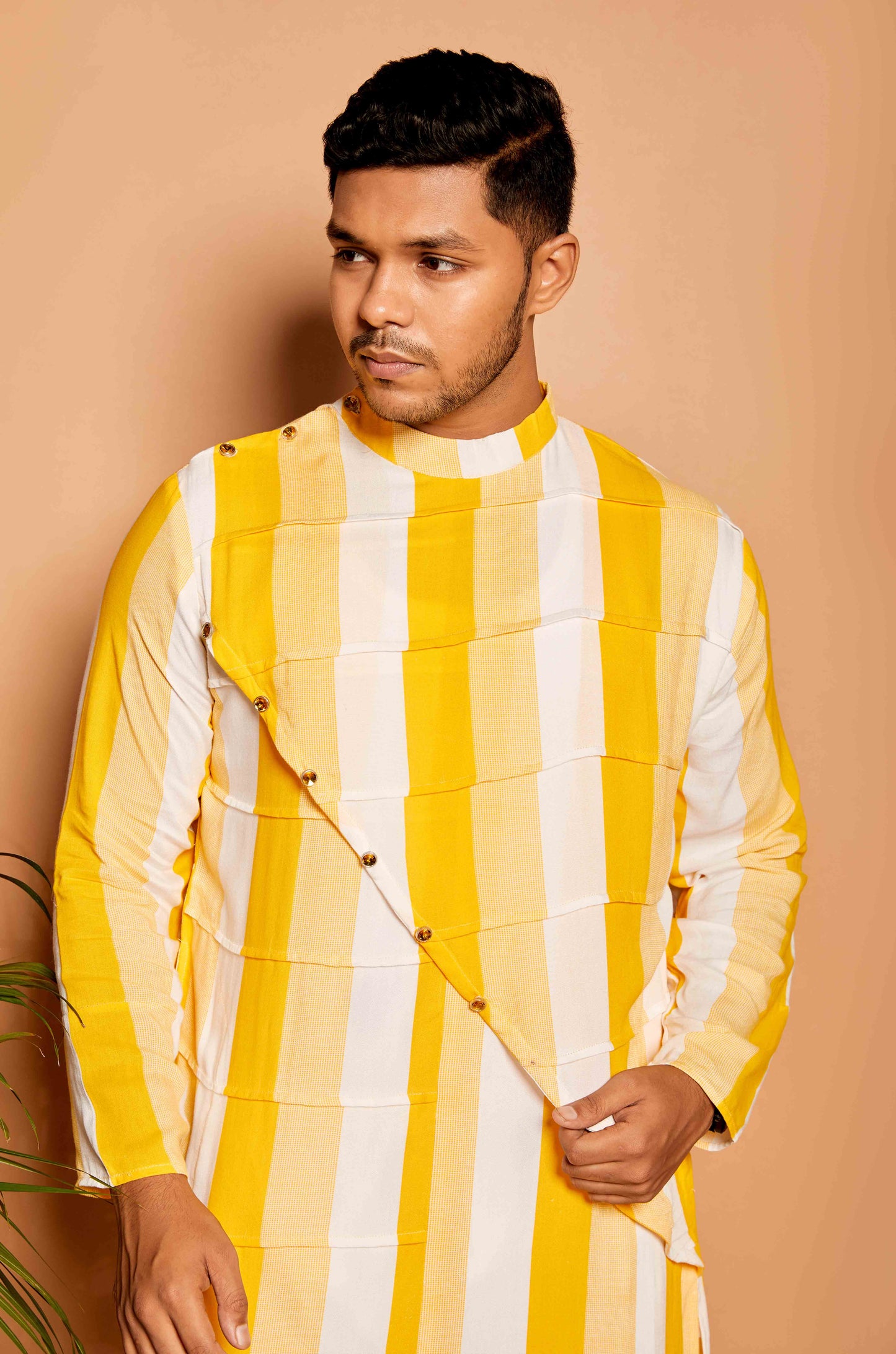 Fabriq by FFACE Stripped Yellow and White Kurta, Cotton