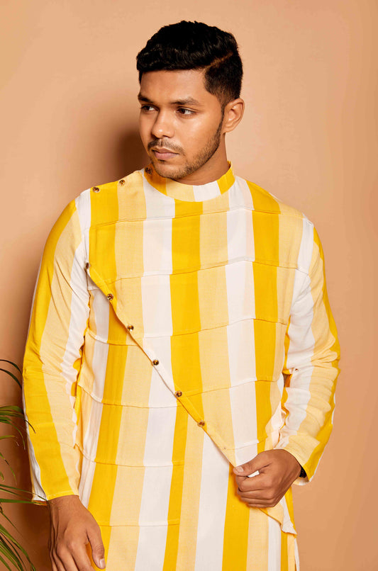 Fabriq by FFACE Stripped Yellow and White Kurta, Cotton