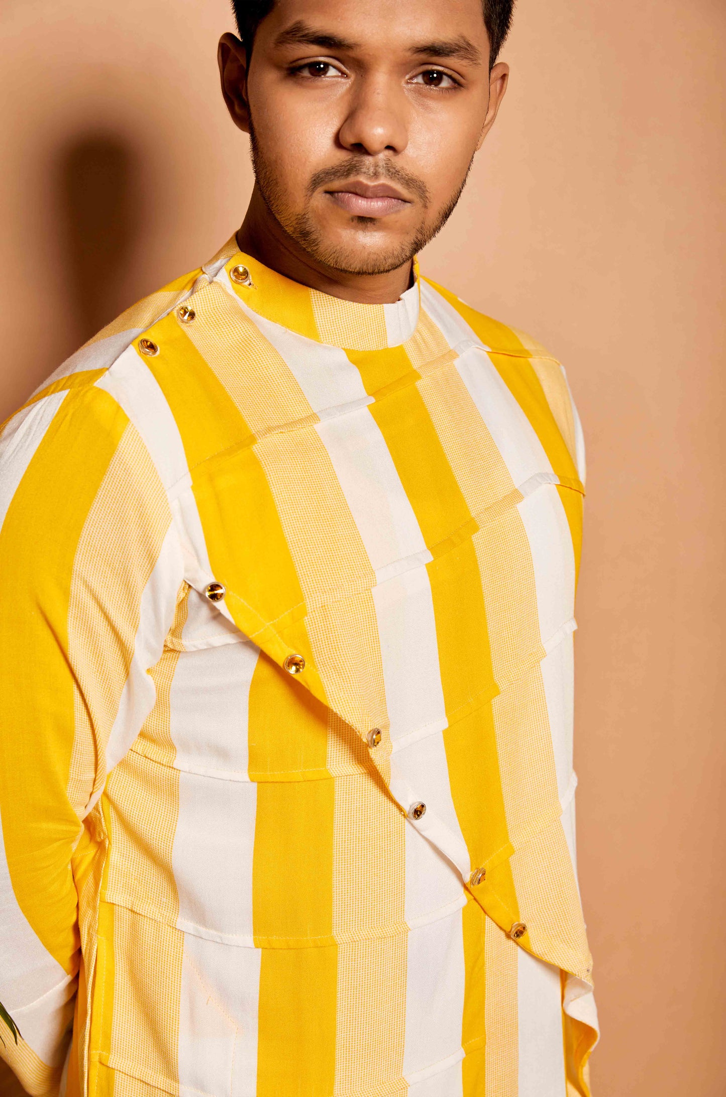 Fabriq by FFACE Stripped Yellow and White Kurta, Cotton