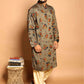 Fabriq by FFACE Floral Print Kurta, Moss green with Orange and Navy Floral Motifs, 100% Cotton