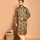 Fabriq by FFACE Floral Print Kurta, Moss green with Orange and Navy Floral Motifs, 100% Cotton