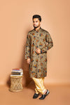 Fabriq by FFACE Floral Print Kurta, Moss green with Orange and Navy Floral Motifs, 100% Cotton