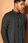 Fabriq by FFACE Striped Kurta, Black and White, Cotton, Full-Length