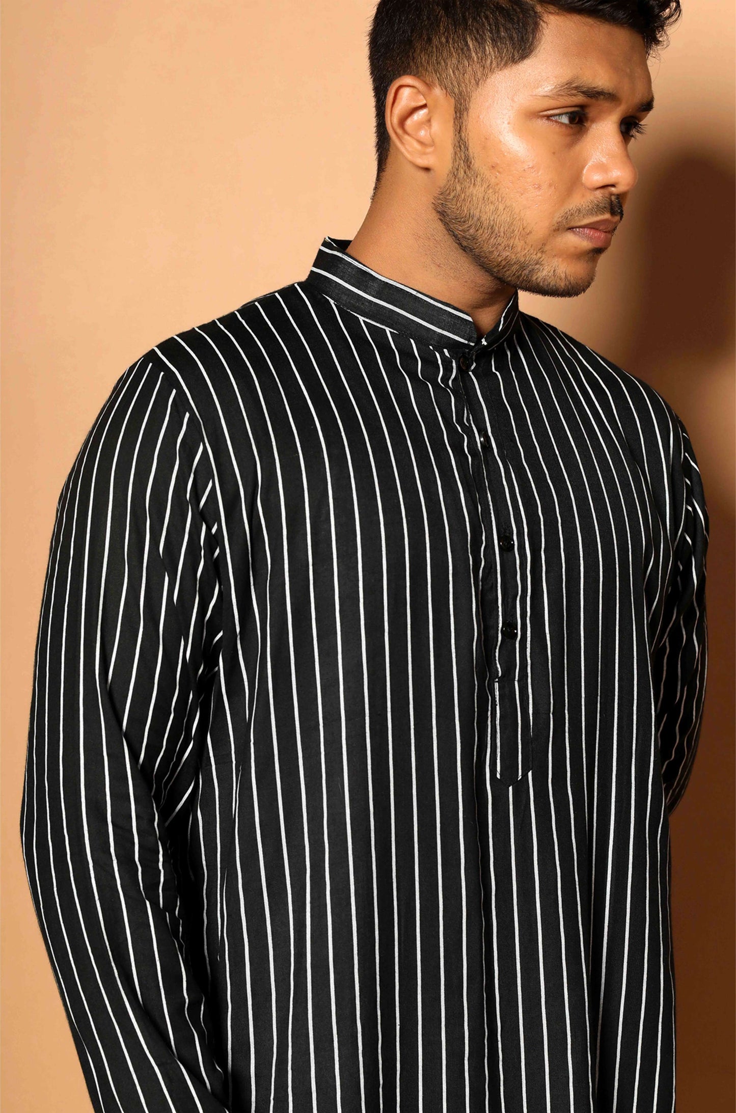 Fabriq by FFACE Striped Kurta, Black and White, Cotton, Full-Length