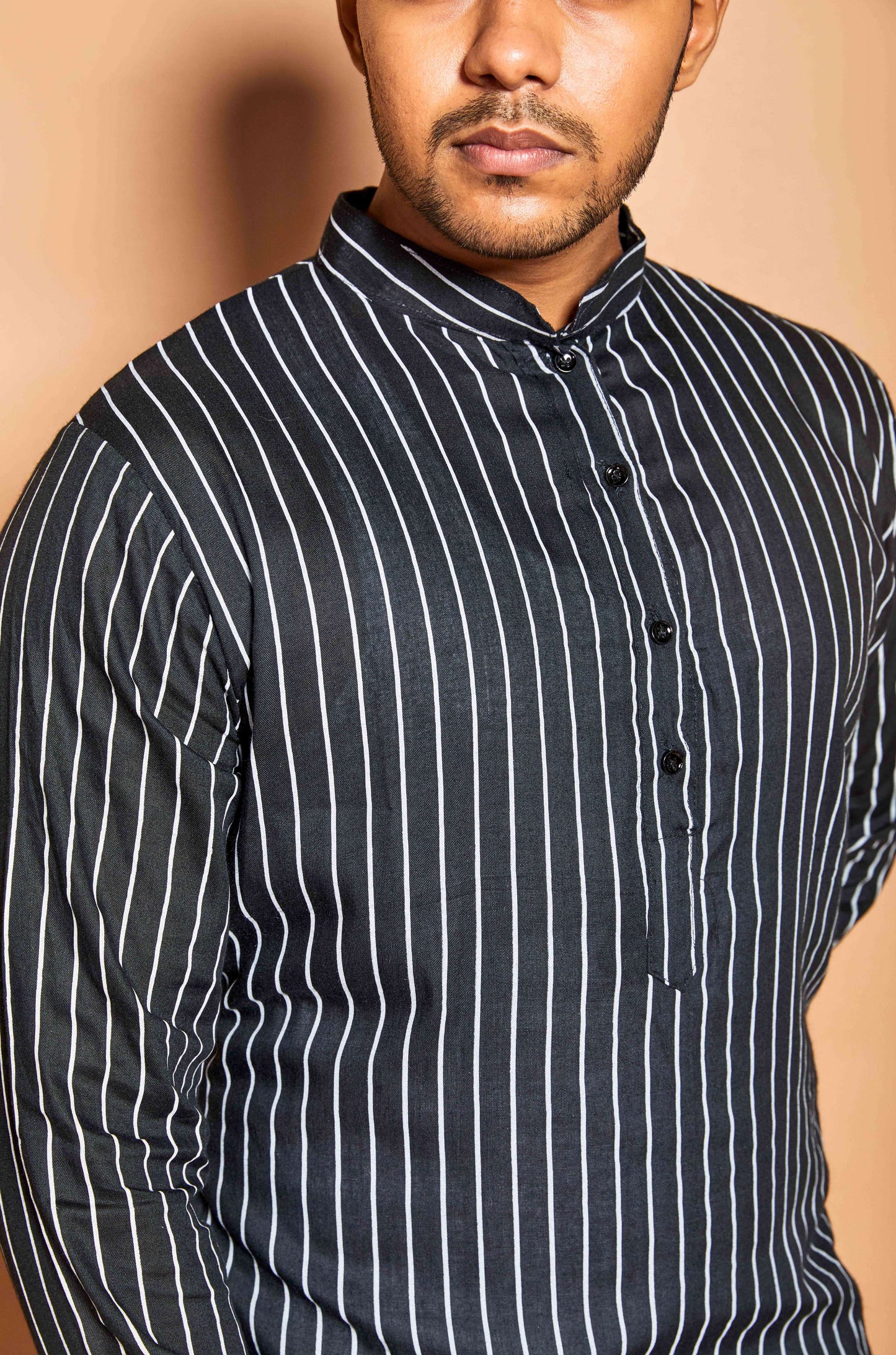 Fabriq by FFACE Striped Kurta, Black and White, Cotton, Full-Length