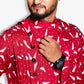 Fabriq by FFACE Men's Festive Christmas Print Shirt, Red and White Pattern, Full Sleeves