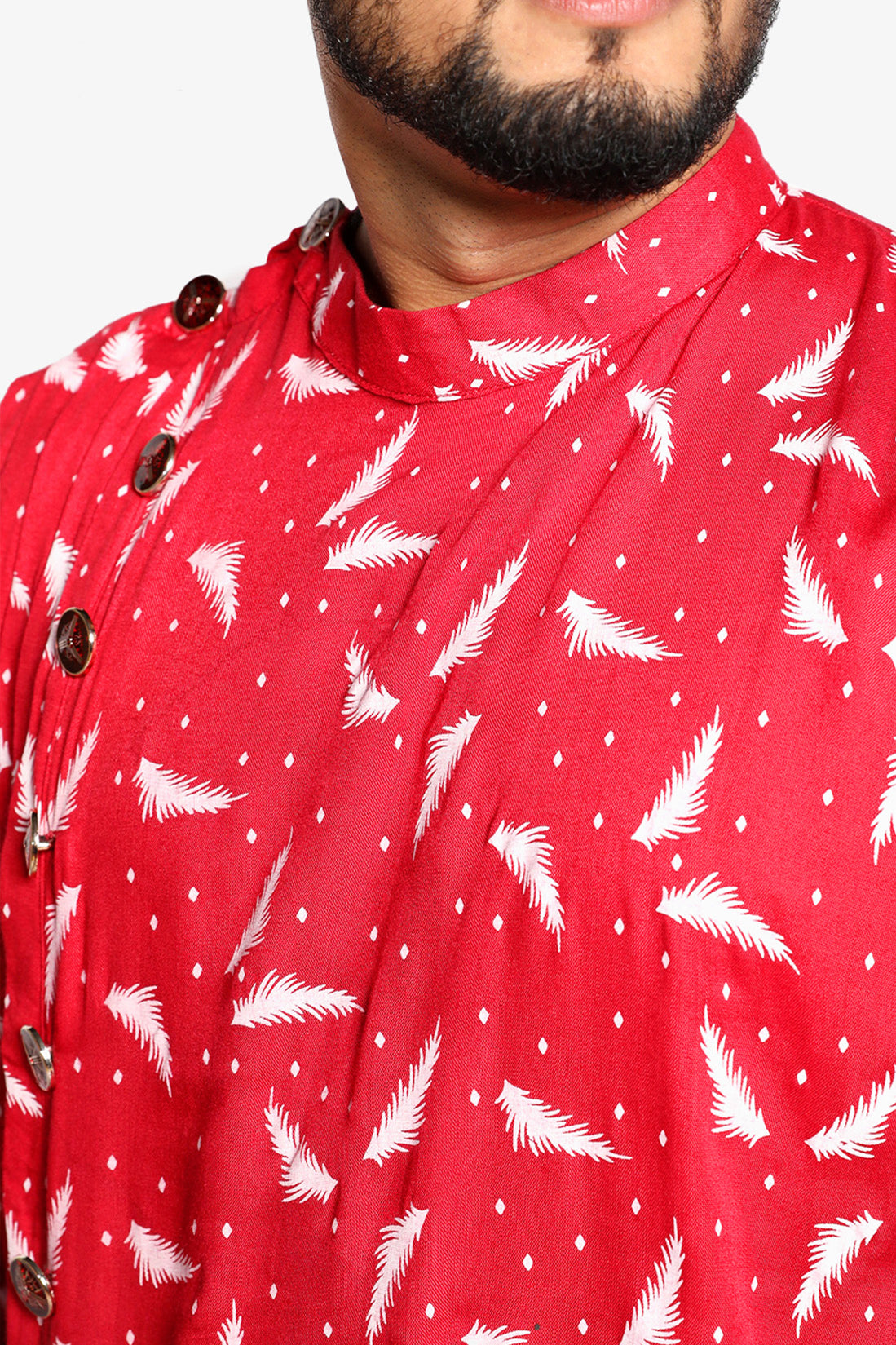 Fabriq by FFACE Men's Festive Christmas Print Shirt, Red and White Pattern, Full Sleeves