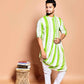 Fabriq by FFACE Men's Striped Kurta, Green and White, Cotton, Asymmetrical